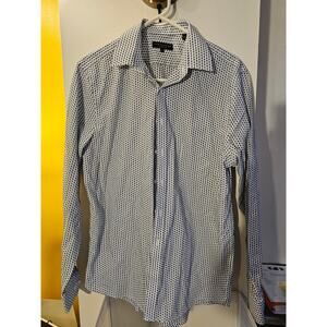 Alexandre - Men's Trim Fit 16 - White/Blue Long Sleeve Button Up Shirt